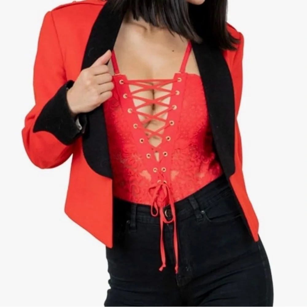 NWT $98 We Are HAH X Free People Spinster Reversible Bodysuit XS Siren Red Top